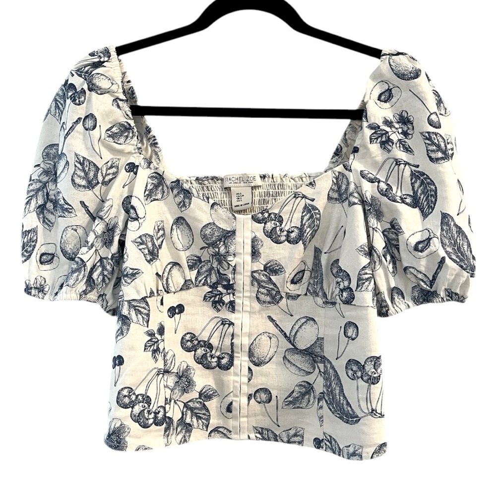Rachel Zoe - Corset Style Linen Blue White Fruit Top